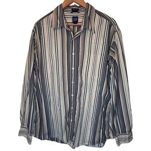 Men's Gap Classic Fit Button-Down Early 2000's Brown‎ Vertical Stripe Size XL